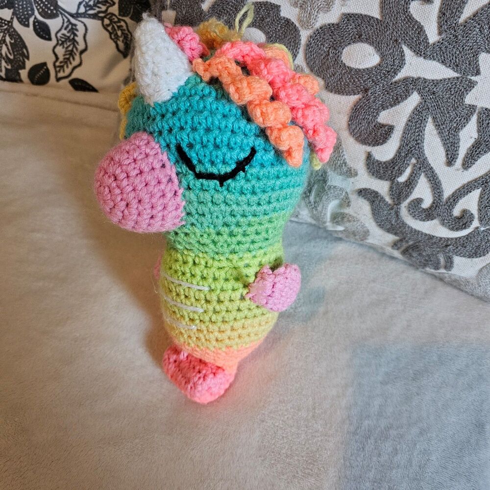 Large Handmade Crochet Seahorse Unicorn - 12" Amigurumi Fantasy Plush